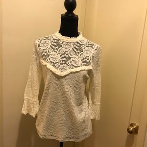 Express lace mock neck bell sleeve blouse